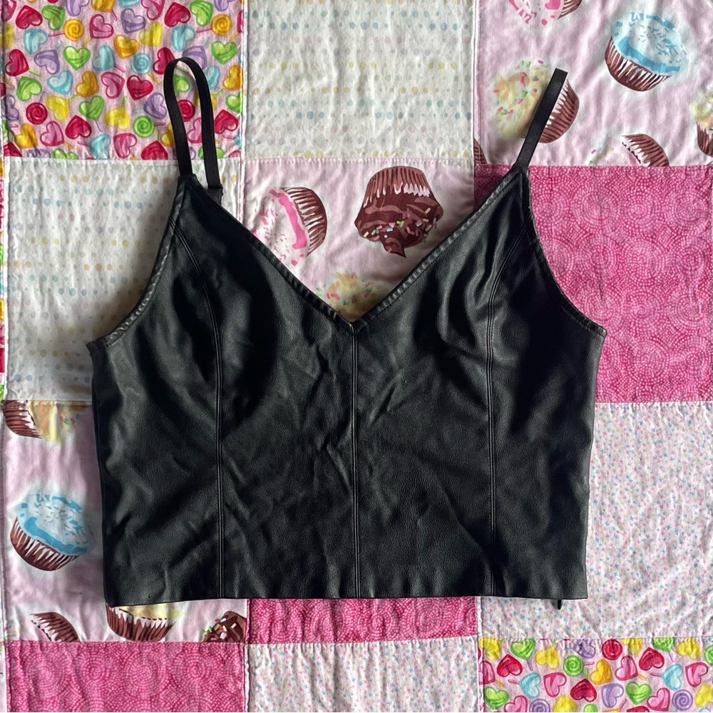 Black Faux Leather Women's Camisole Top